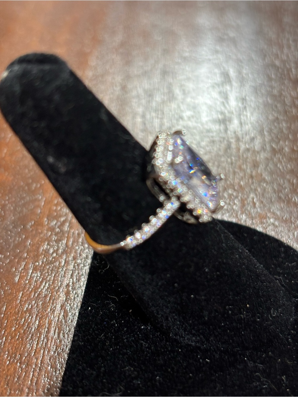 Sparkling Clear Emerald-Cut Halo Ring in Silver Tone. Size 6. - Picture 4 of 15